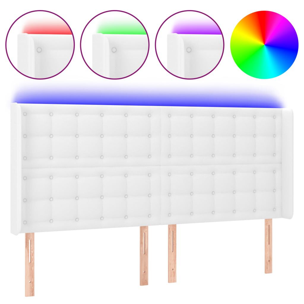 vidaXL Κεφαλάρι Κρεβατιού LED Λευκό 163x16x118/128 εκ. Συνθετ. Δέρμα