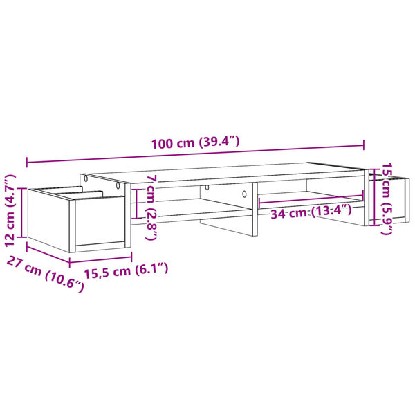 vidaXL Βάση Οθόνης με Αποθ. Καπνιστή Δρυς 100x27x15εκ Επεξεργ. Ξύλο