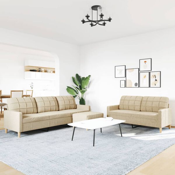 vidaXL Πολυθρόνες Σετ 3 Τεμαχίων Κρεμ από Ύφασμα με Υποπόδια