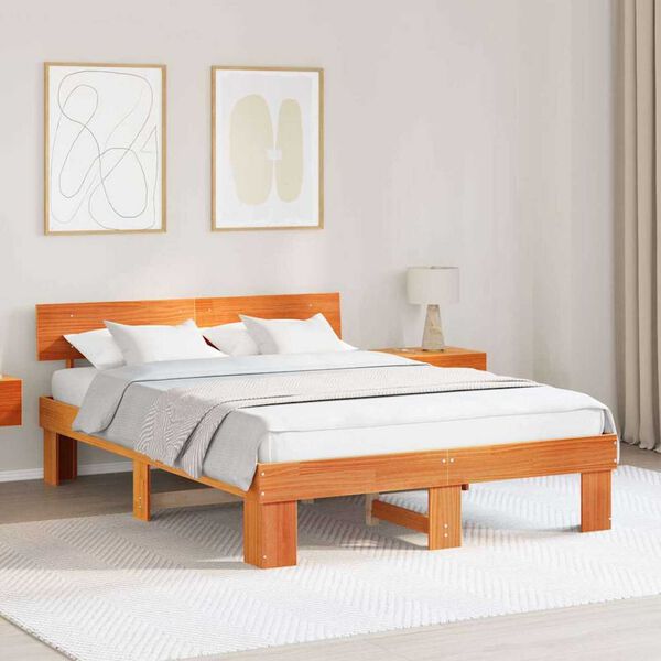 vidaXL Σκελετός Κρεβατιού Καφέ κεριού 140 x 200 cm Μασίφ ξύλο πεύκου