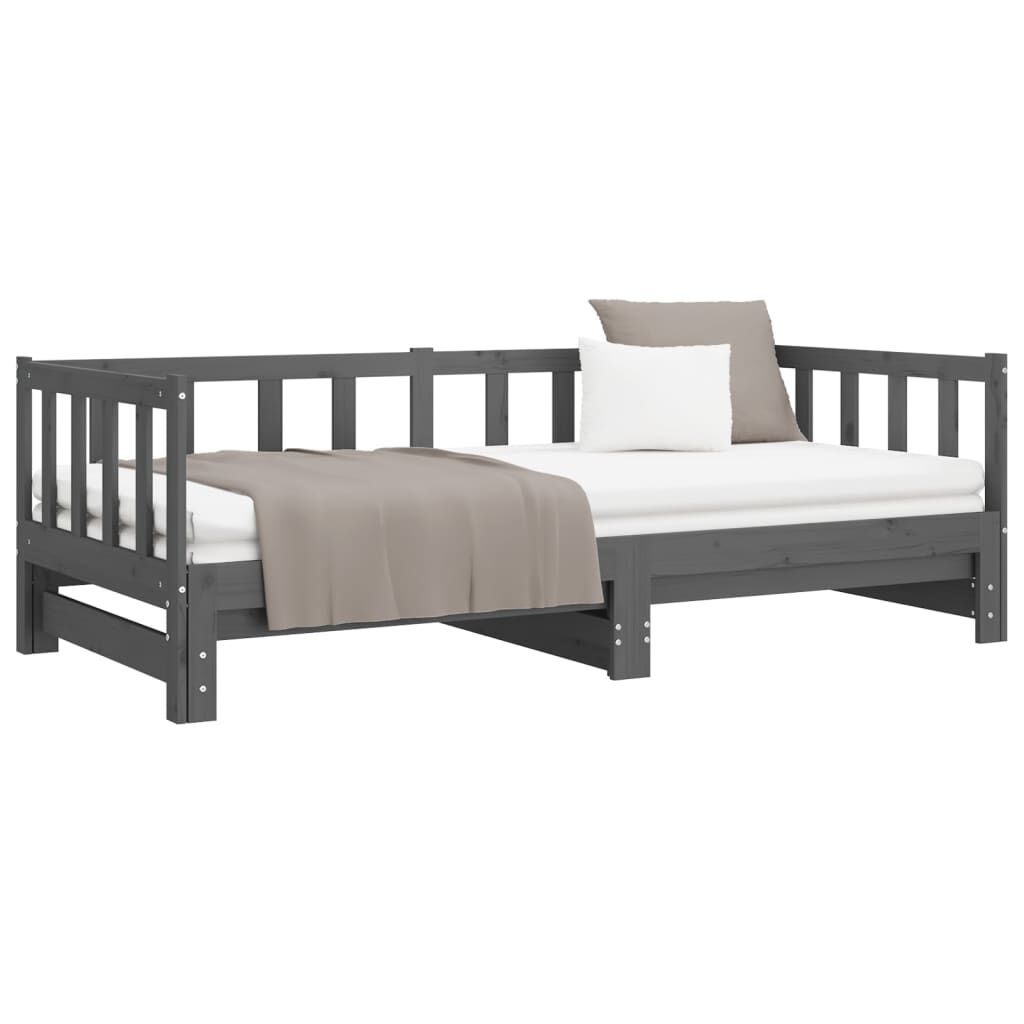 vidaXL Καναπές Κρεβάτι Συρόμενος Γκρι 2x(90x190) εκ. Μασίφ Ξύλο Πεύκου