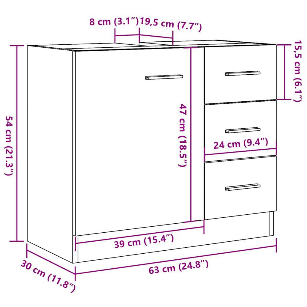 vidaXL Ντουλάπι Νιπτήρα Αρτισιανή Δρυς 63x30x54 εκ Επεξεργασμένο Ξύλο
