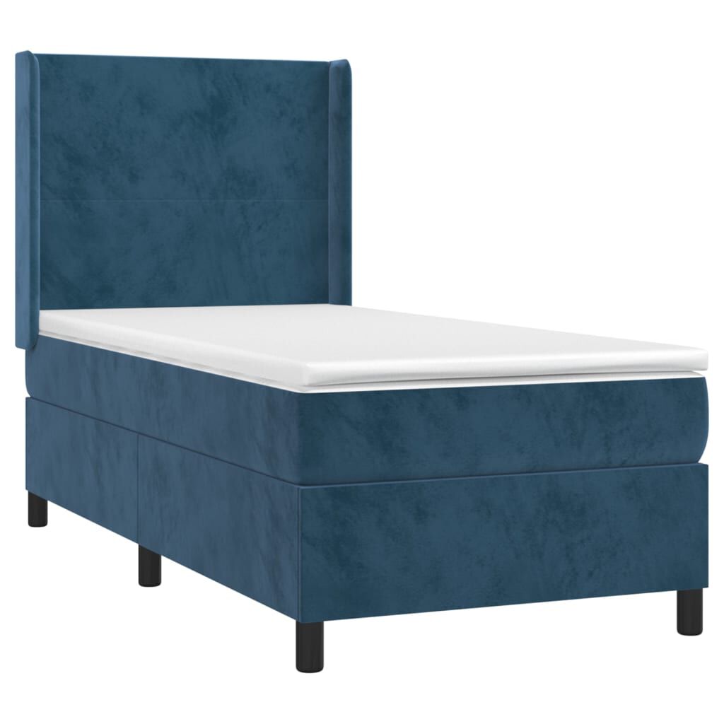 vidaXL Κρεβάτι Boxspring με Στρώμα & LED Σκ. Μπλε 90x190 εκ. Βελούδινο