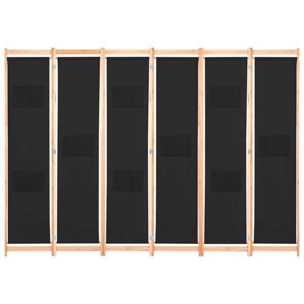 vidaXL Διαχωριστικό Δωματίου με 6 Πάνελ Μαύρο 240x170x4 εκ. Υφασμάτινο