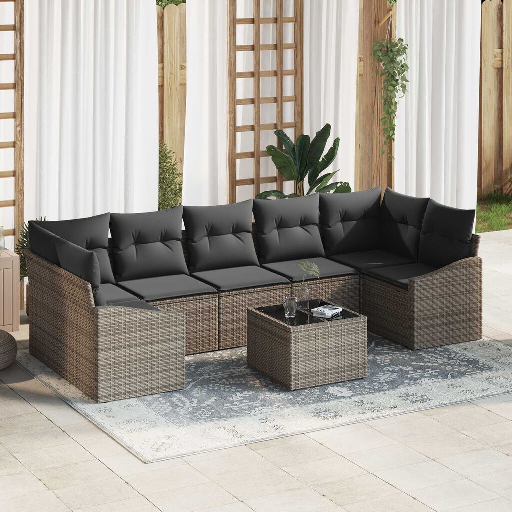 vidaXL Σετ Καναπέ Κήπου με μαξιλάρι 8 pcs Γκρι 55 x 55 x 37 εκ
