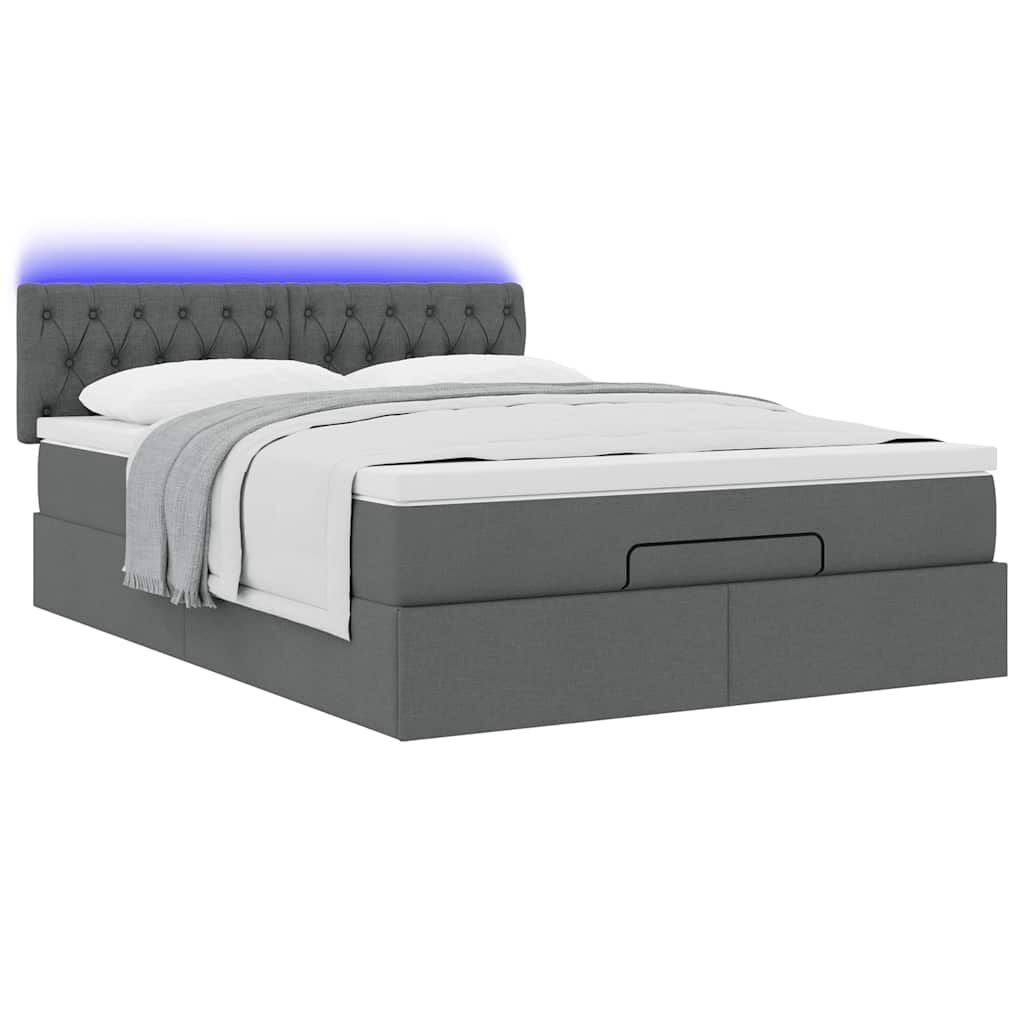 vidaXL Οθωμανικό κρεβάτι με στρώμα & LEDs Σκούρο γκρι 140x190cm Ύφασμα