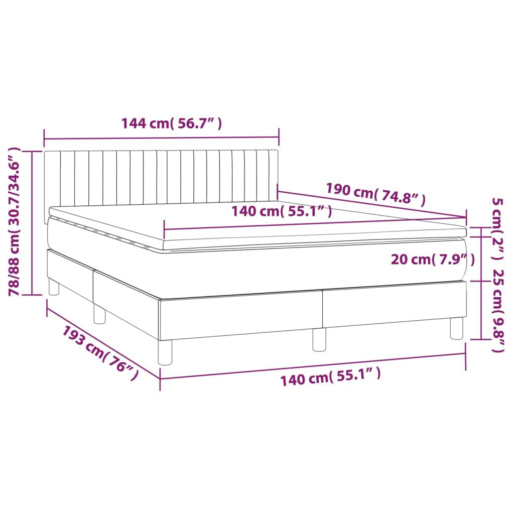 vidaXL Κρεβάτι Boxspring με Στρώμα & LED Σκ.Γκρι 140x190 εκ Υφασμάτινο