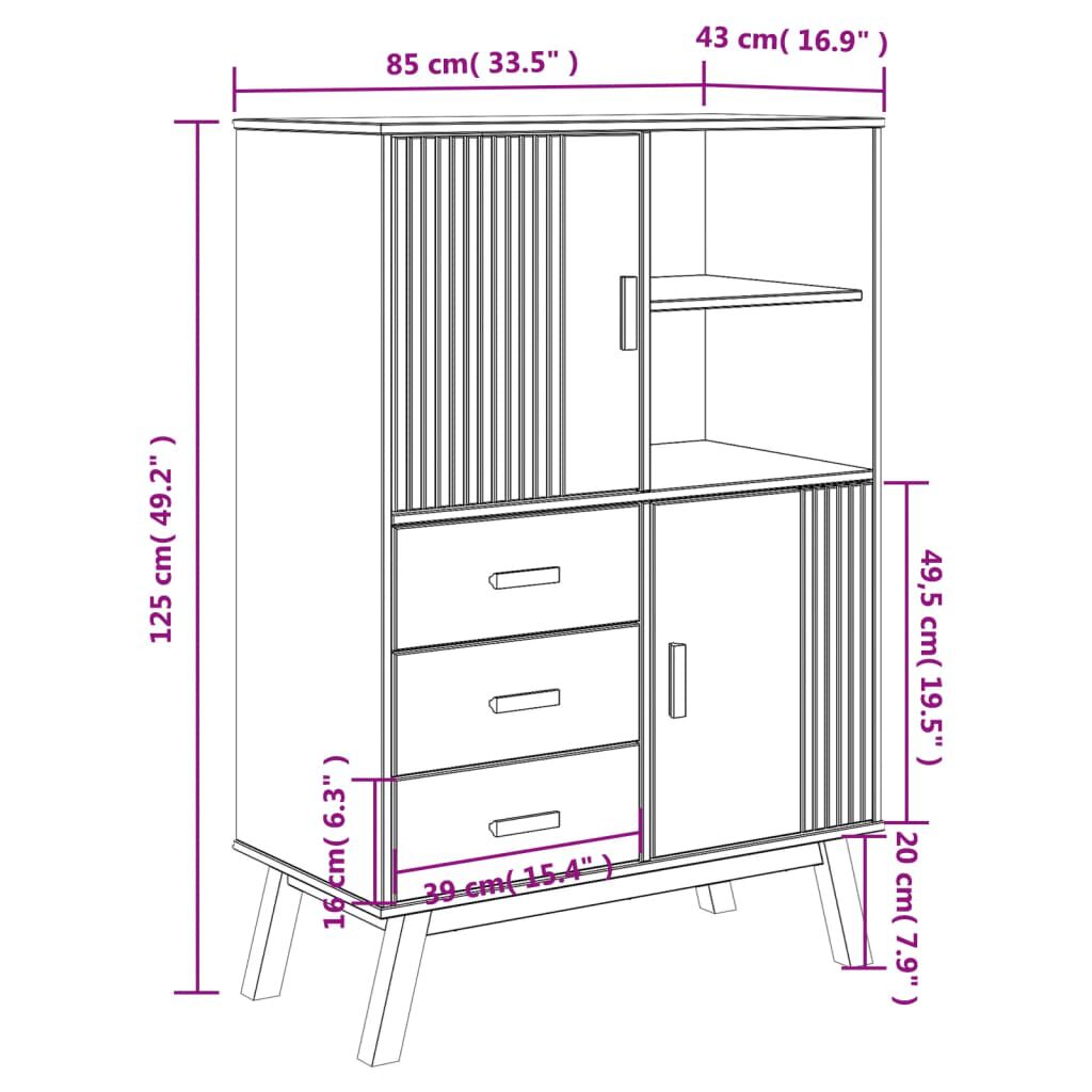 vidaXL Ντουλάπι OLDEN 85 x 43 x 125 εκ. από Μασίφ Ξύλο Πεύκου