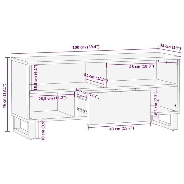 vidaXL Ντουλάπι Τηλεόρασης Καφέ 105 x 33 x 46 εκ. Μασίφ ξύλο μάνγκο