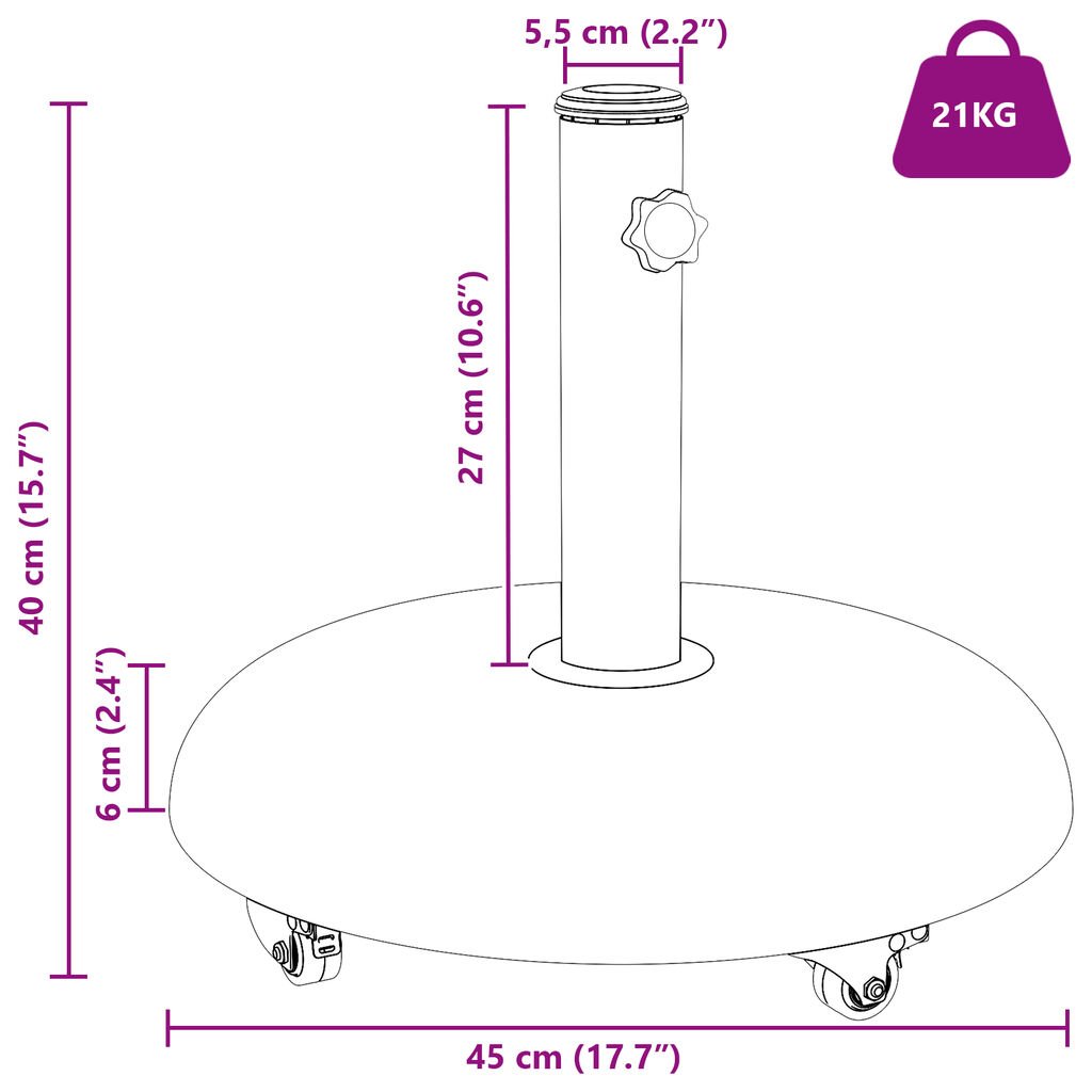 vidaXL Βάση ομπρέλας με ρόδες για 37/42/52/58mm Στύλους Ανοιχτό Γκρι Σκυρόδεμα