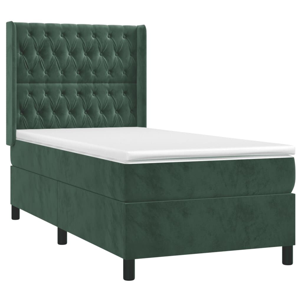 vidaXL Κρεβάτι Boxspring με Στρώμα Σκούρο Πράσινο 100x200εκ. Βελούδινο