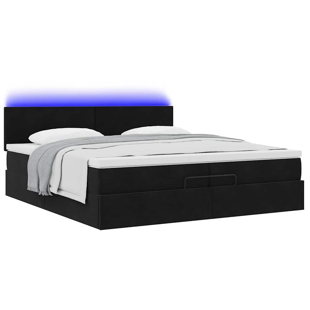 vidaXL Οθωμανικό κρεβάτι με στρώματα & LEDs Μαύρο 200x200cm Velvet