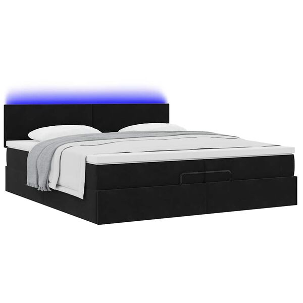 vidaXL Οθωμανικό κρεβάτι με στρώματα & LEDs Μαύρο 200x200cm Velvet