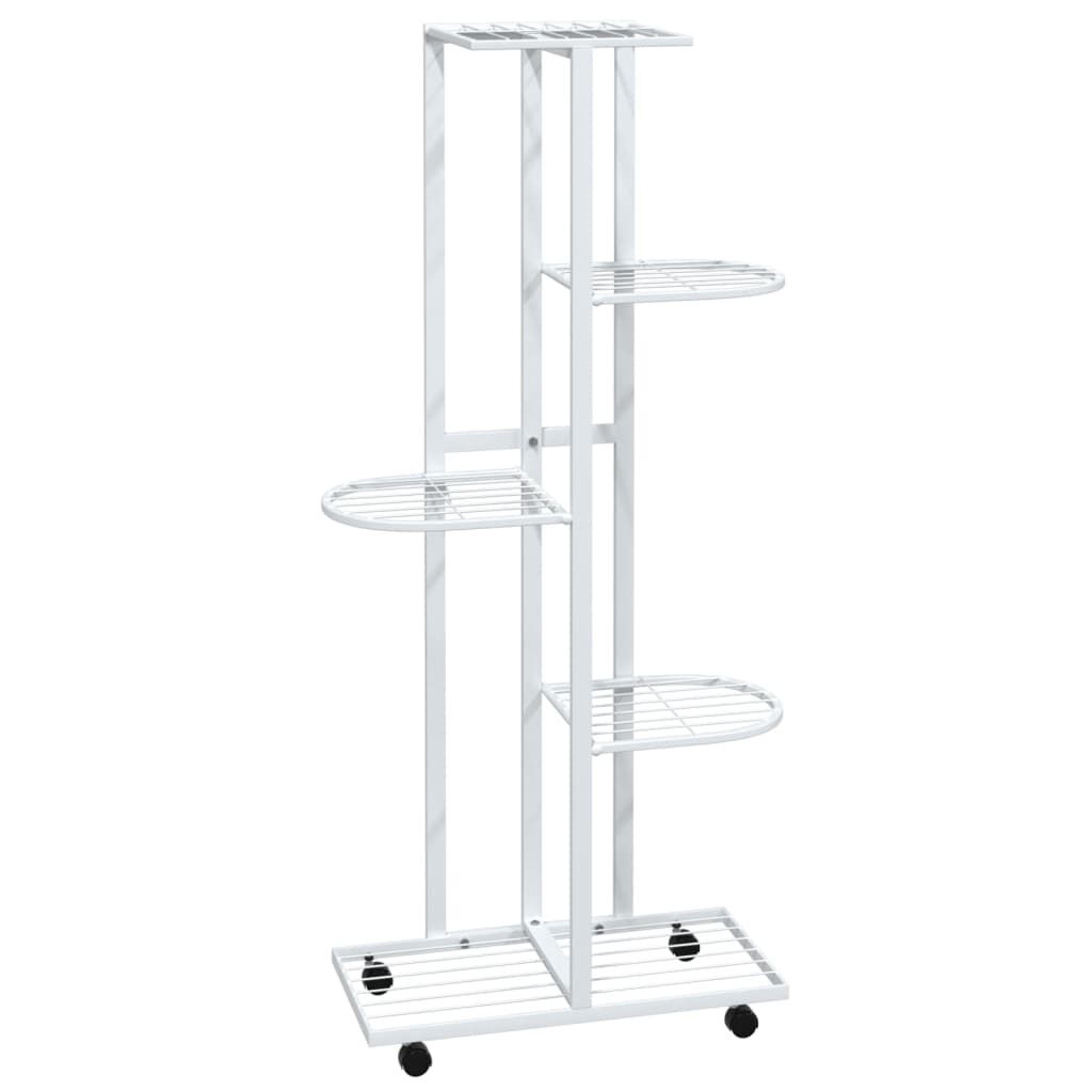 vidaXL Βάση Λουλουδιών 5 Επιπέδων με Ρόδες 83x25x103,5 εκ Λευκή Σίδερο
