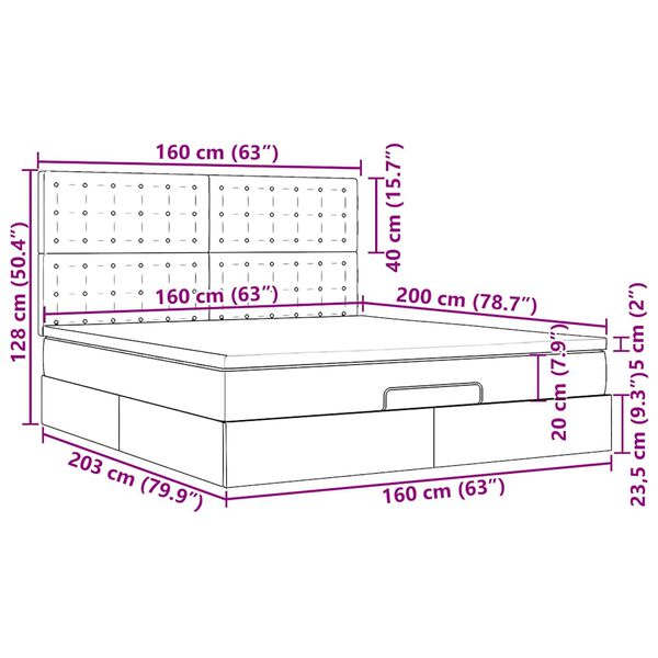 vidaXL Οθωμανικό κρεβάτι με στρώμα & LEDs Μαύρο 160x200cm Faux Leather