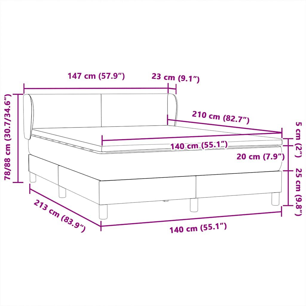 vidaXL Κρεβάτι Boxspring με Στρώμα Μαύρο 1140x210 εκ. Βελούδινο