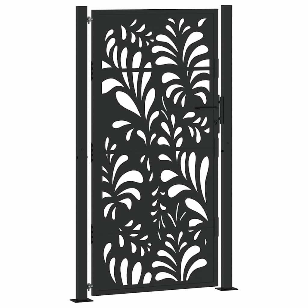 vidaXL Πύλη κήπου Μαύρη 105x180 cm Ατσάλινο σχέδιο κύματος