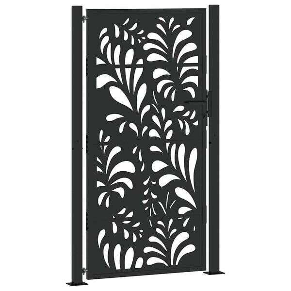 vidaXL Πύλη κήπου Μαύρη 105x180 cm Ατσάλινο σχέδιο κύματος