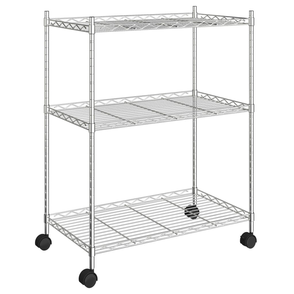 vidaXL Ραφιέρα 3 Επιπέδων με Τροχούς Χρωμέ 60x35x81 εκ. 150 κ.