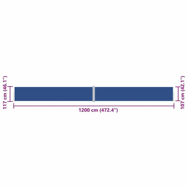 vidaXL Διαχωριστικό Βεράντας Συρόμενο Μπλε 117 x 1200 εκ.