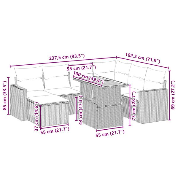 vidaXL Σαλόνι Κήπου Σετ 8 τεμ. Μπεζ Συνθετικό Ρατάν με Μαξιλάρια