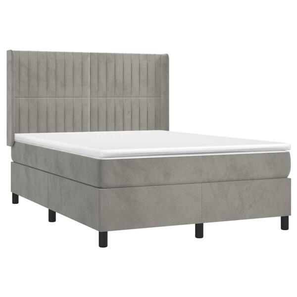 vidaXL Κρεβάτι Boxspring με Στρώμα Ανοιχτό Γκρι 140x200 εκ. Βελούδινο