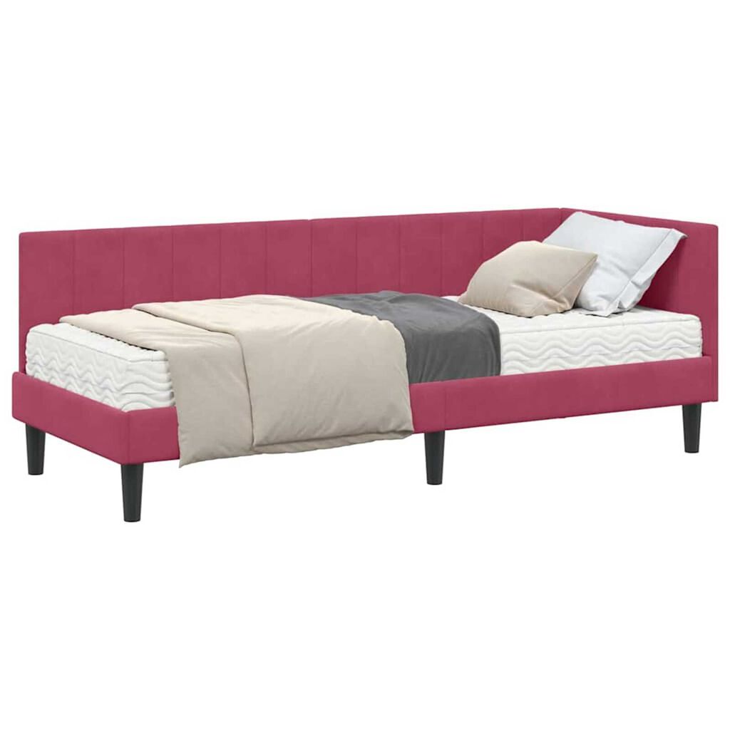 vidaXL Κρεβάτι Γωνίας με στρώμα Μπορντό 80 x 200 cm Βελούδο