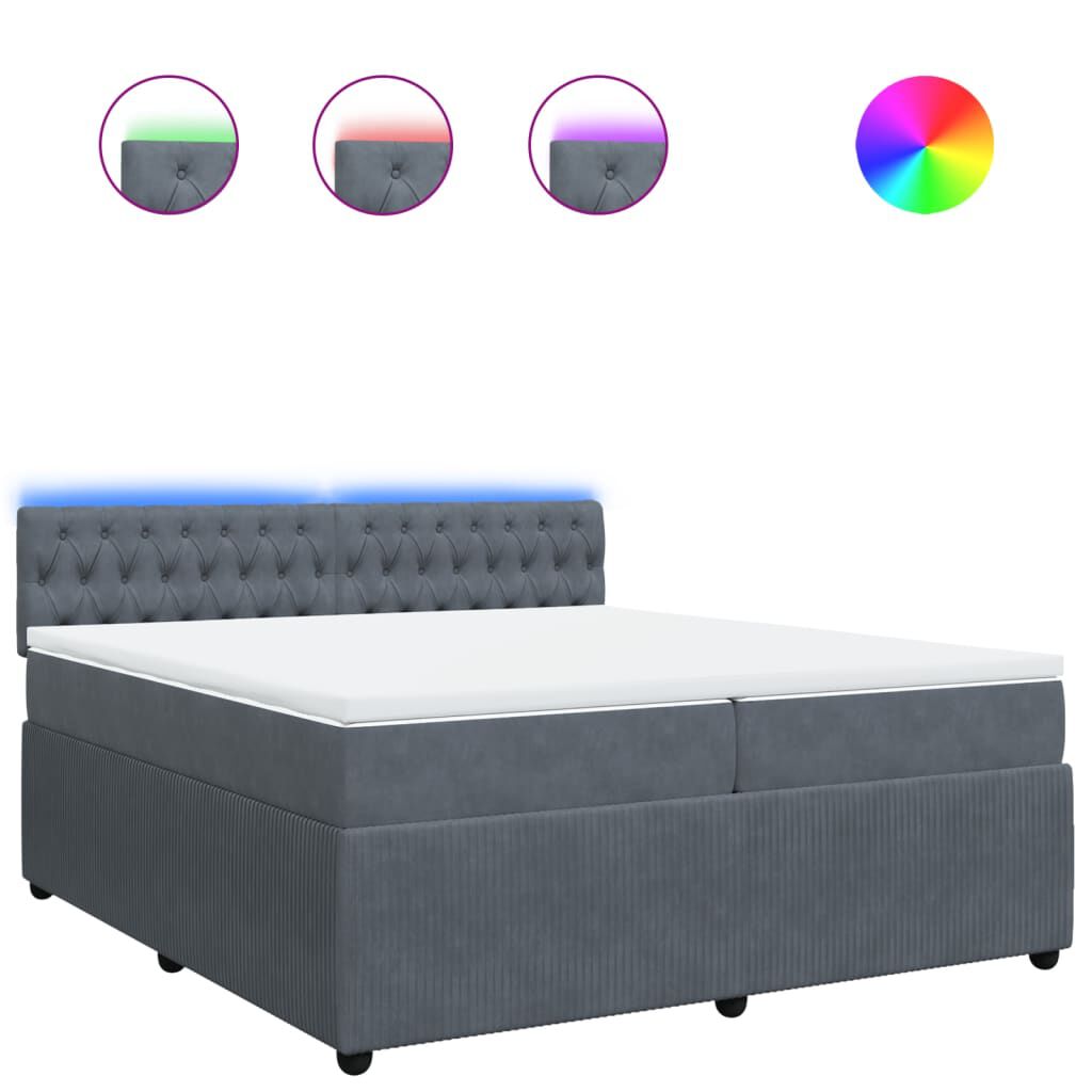 vidaXL Κρεβάτι Boxspring με Στρώμα Σκούρο Γκρι 200x200 εκ. Βελούδινο