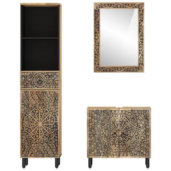 vidaXL Έπιπλα Μπάνιου Σετ 3 Τεμαχίων από Μασίφ Ξύλο Μάνγκο