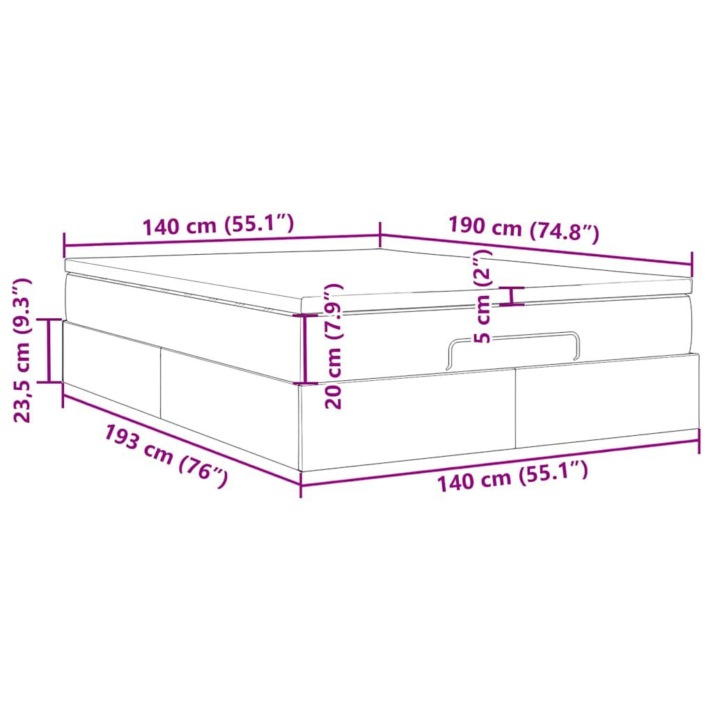 vidaXL Οθωμανικό κρεβάτι με στρώμα Γκρι 140x190cm Faux Leather