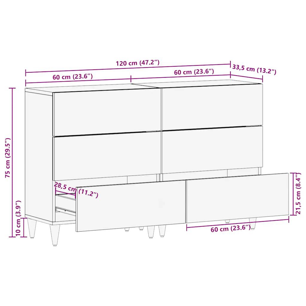 vidaXL Sideboards 2 τεμάχια ανοιχτό γκρι 60x33,5x75cm μασίφ ξύλο Mango