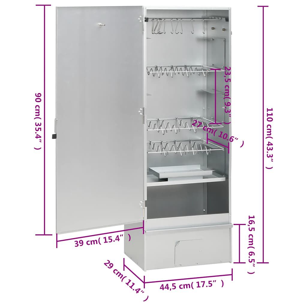 vidaXL Φούρνος Μπάρμπεκιου με Πριονίδι 44,5x29x110 εκ. Γαλβαν. Ατσάλι