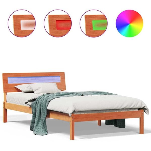 vidaXL Σκελετός Κρεβατιού Καφέ κεριού 90 x 200 cm Μασίφ ξύλο πεύκου