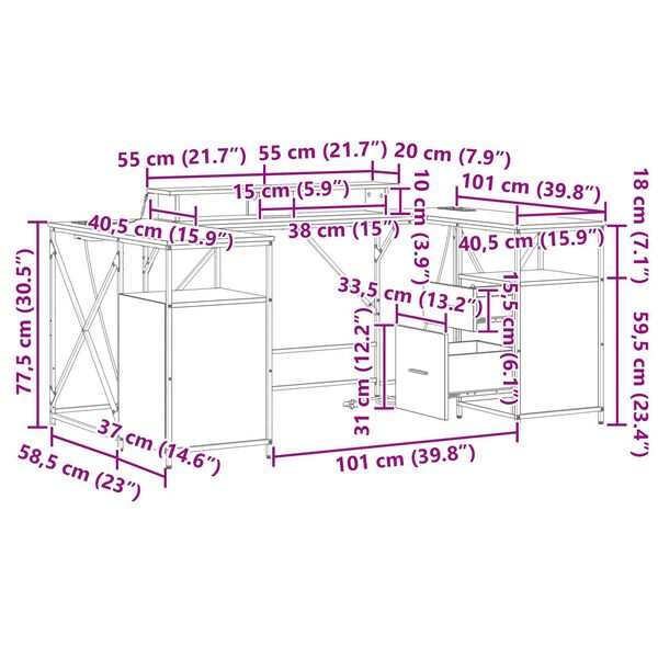 vidaXL Γραφείο Σοκολατί δρυς 182 x 101 x 87.5 εκ. Επεξεργασμένο ξύλο