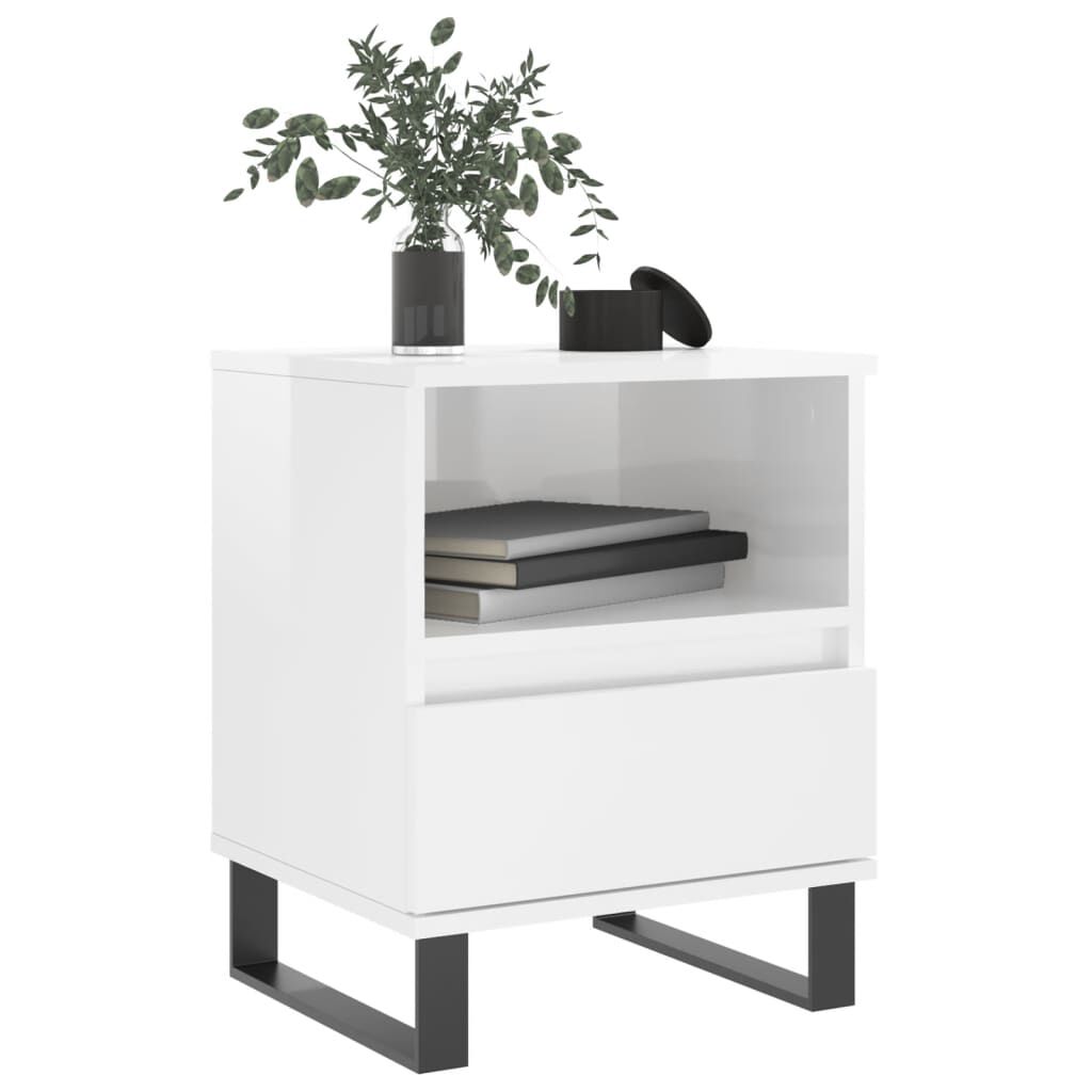 vidaXL Κομοδίνο Γυαλ. Λευκό 40 x 35 x 50 εκ. από Επεξεργασμένο Ξύλο