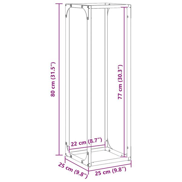 vidaXL Ράφι για καυσόξυλα Ανθρακί 25x25x80 cm Ατσάλι ψυχρής έλασης