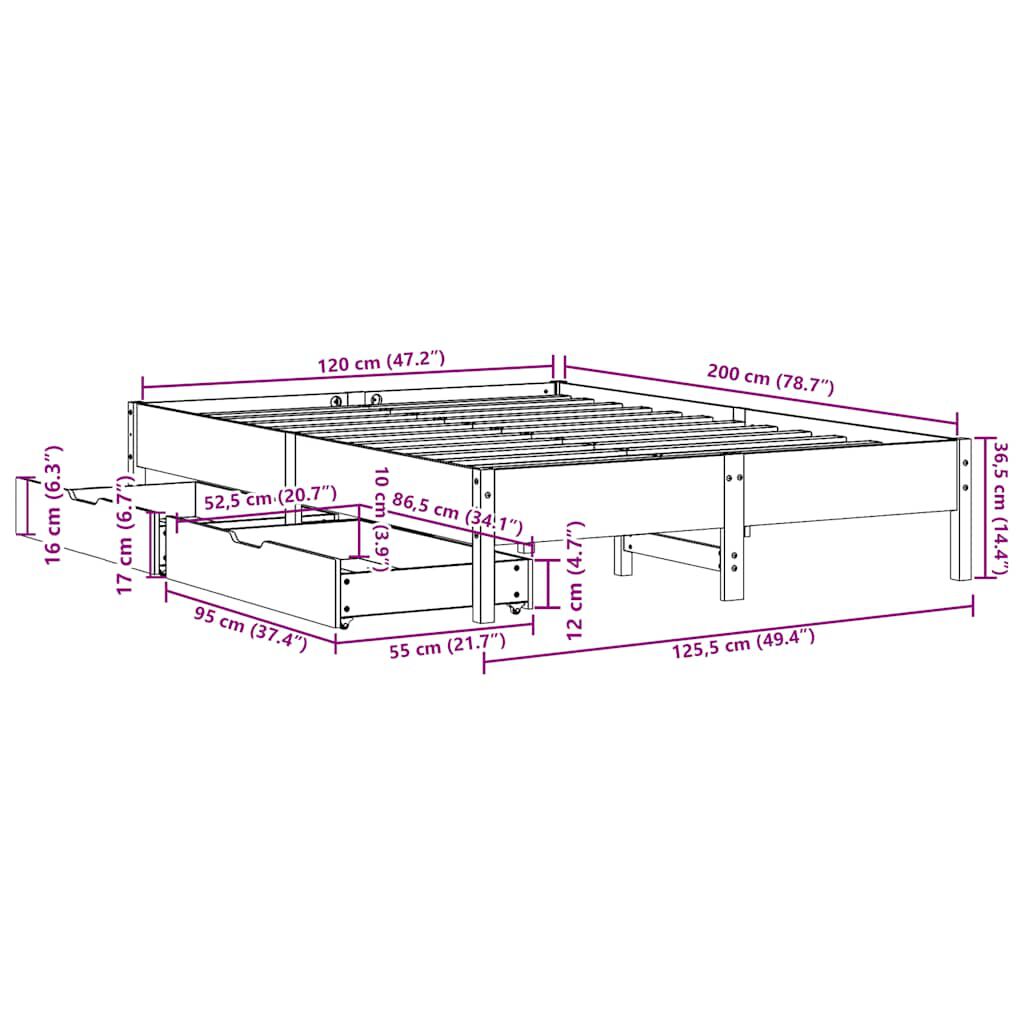 vidaXL Σκελετός Κρεβ. Χωρίς Στρώμα Λευκό 120x200 εκ Μασίφ Πεύκο