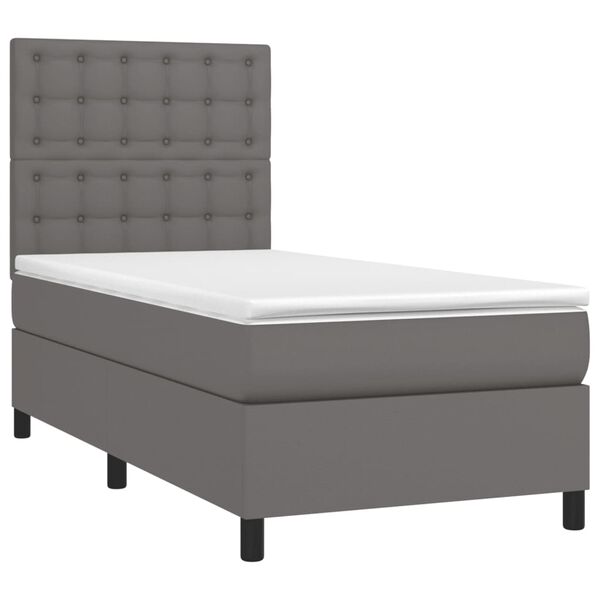 vidaXL Κρεβάτι Boxspring με Στρώμα Γκρι 80 x 200 εκ. Συνθετικό Δέρμα