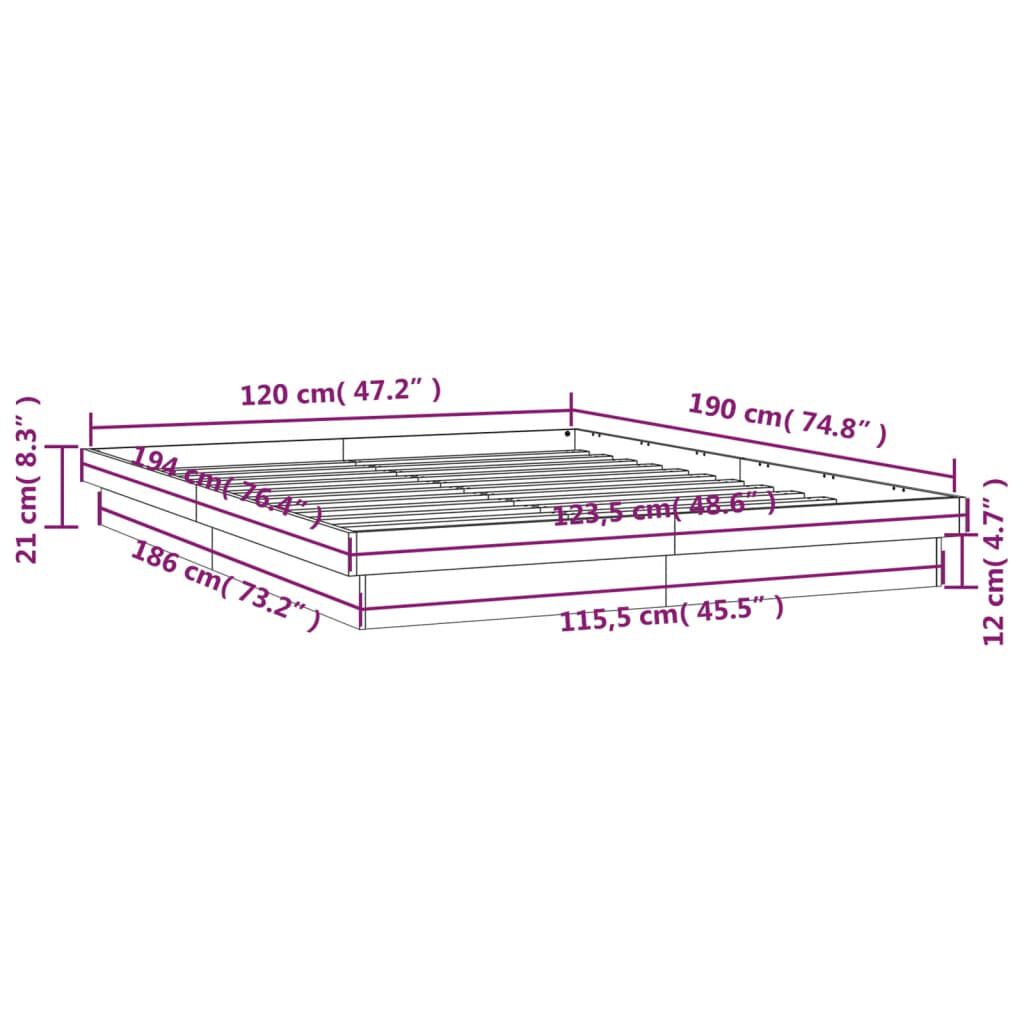 vidaXL Πλαίσιο Κρεβατιού LED 120x190 εκ. Μικρό Διπλό Μασίφ Ξύλο