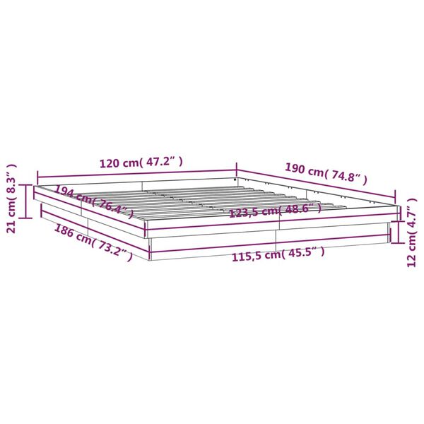 vidaXL Πλαίσιο Κρεβατιού LED 120x190 εκ. Μικρό Διπλό Μασίφ Ξύλο