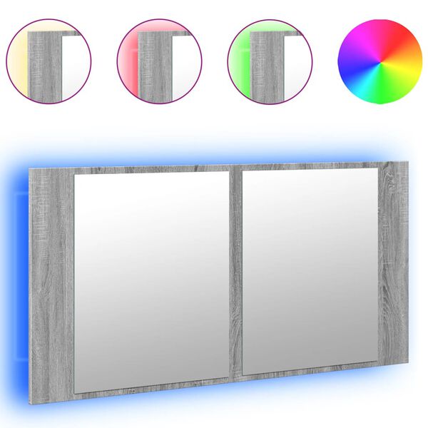 vidaXL Ντουλάπι Μπάνιου Καθρέφτη LED Γκρι Sonoma 90x12x45εκ. Ακρυλικό