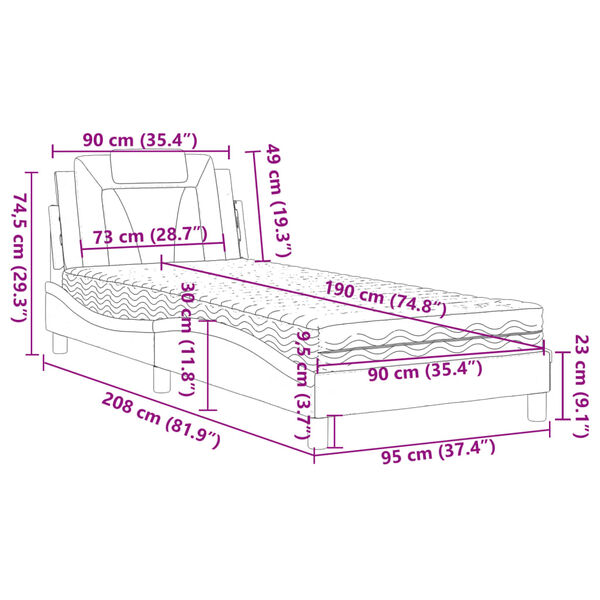vidaXL Κρεβάτι με Στρώμα Μαύρο/Λευκό 90x190 εκ. από Συνθετικό Δέρμα