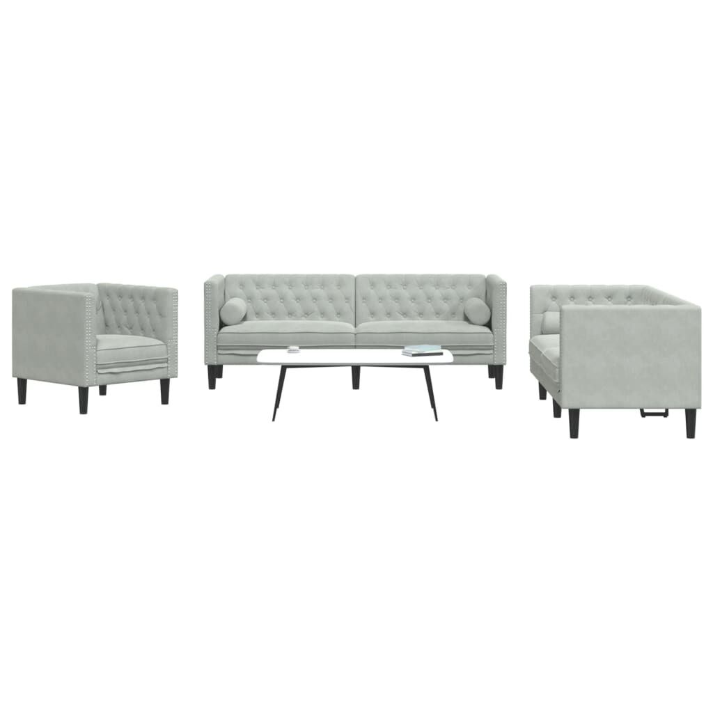 vidaXL Καναπές Chesterfield Σετ 3 Τεμ. με Στηρίγματα Αν. Γκρι Βελούδο
