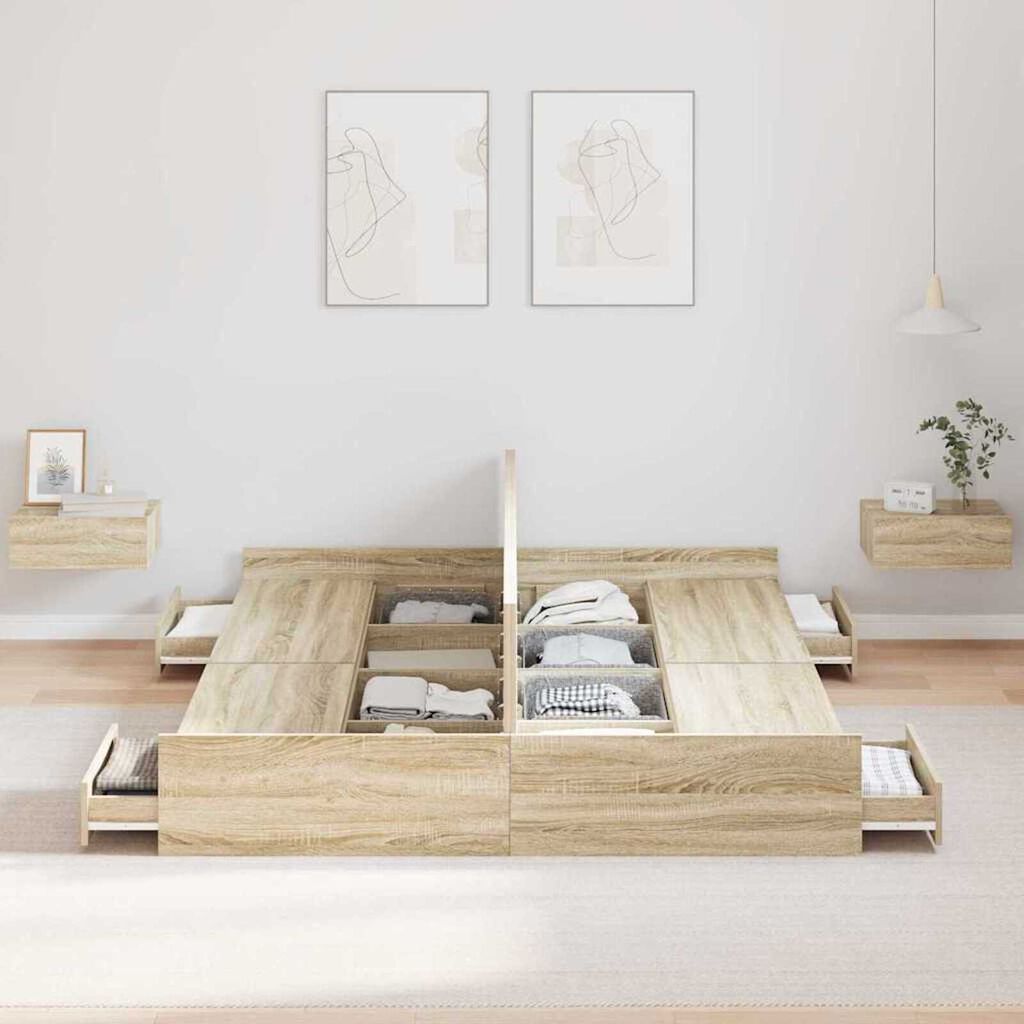 vidaXL Κρεβάτι με αποθηκευτικό χώρο Sonoma Δρυς 140 x 190 cm