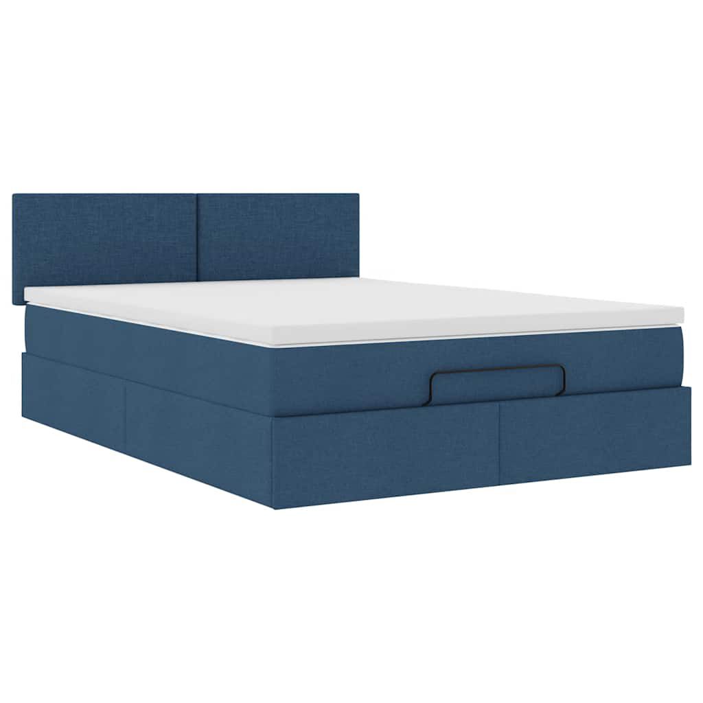 vidaXL Οθωμανικό κρεβάτι με στρώμα μπλε 140x200cm ύφασμα