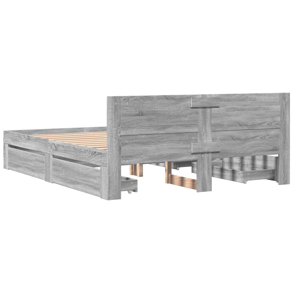 vidaXL Πλαίσιο Κρεβατιού με Κεφαλάρι Γκρι Sonoma 150x200εκ. Επεξ. Ξύλο