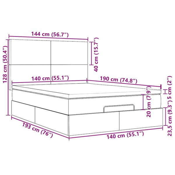 vidaXL Οθωμανικό κρεβάτι με στρώματα Ροζ 140x190cm Βελούδο