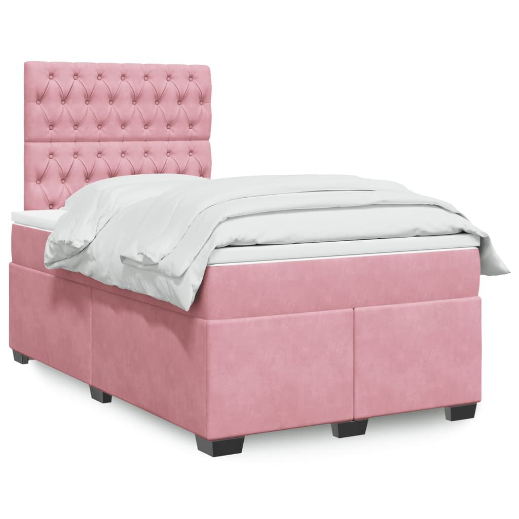 vidaXL Κρεβάτι Boxspring με Στρώμα Ροζ 120x200 εκ. Βελούδινο