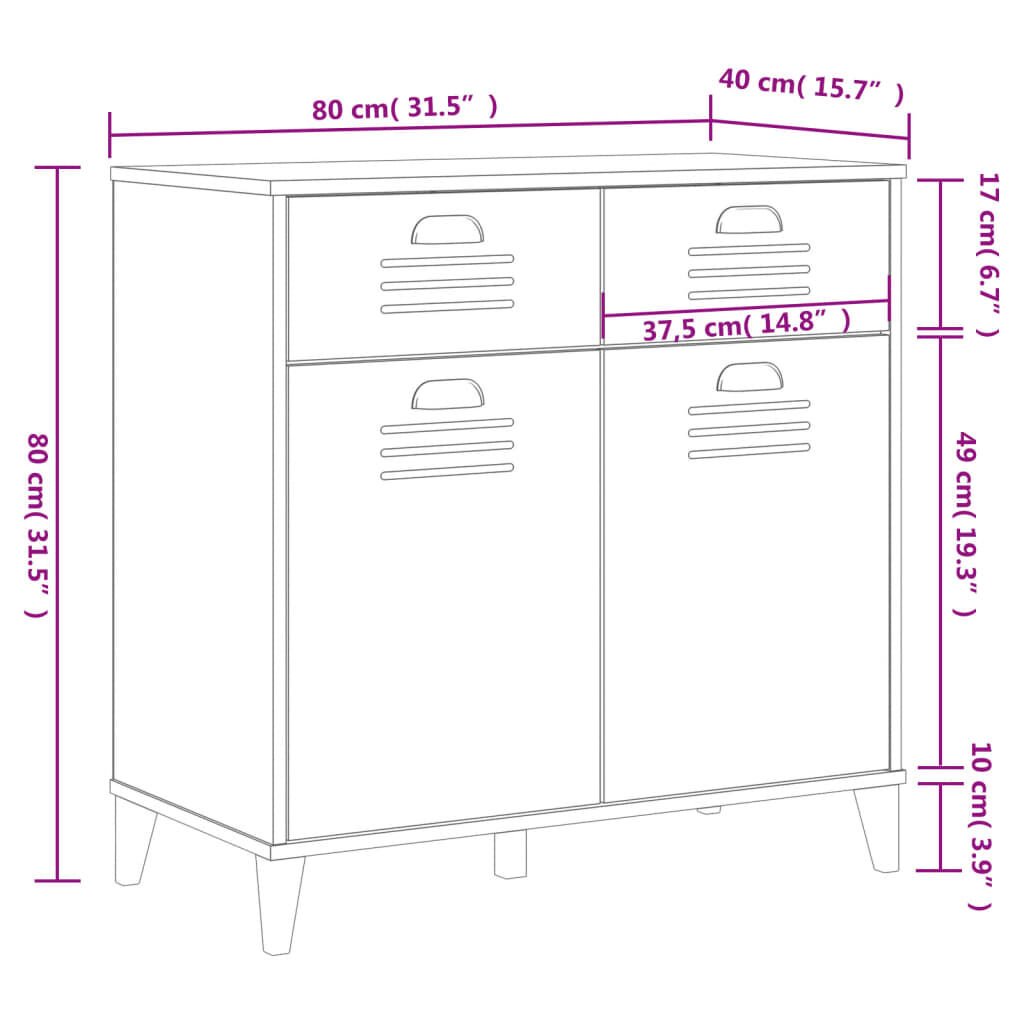 vidaXL Μπουφές VIKEN Λευκός 80 x 40 x 80 εκ. από Επεξεργασμένο Ξύλο