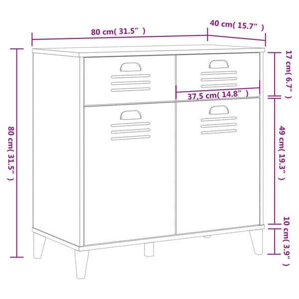 vidaXL Μπουφές VIKEN Λευκός 80 x 40 x 80 εκ. από Επεξεργασμένο Ξύλο
